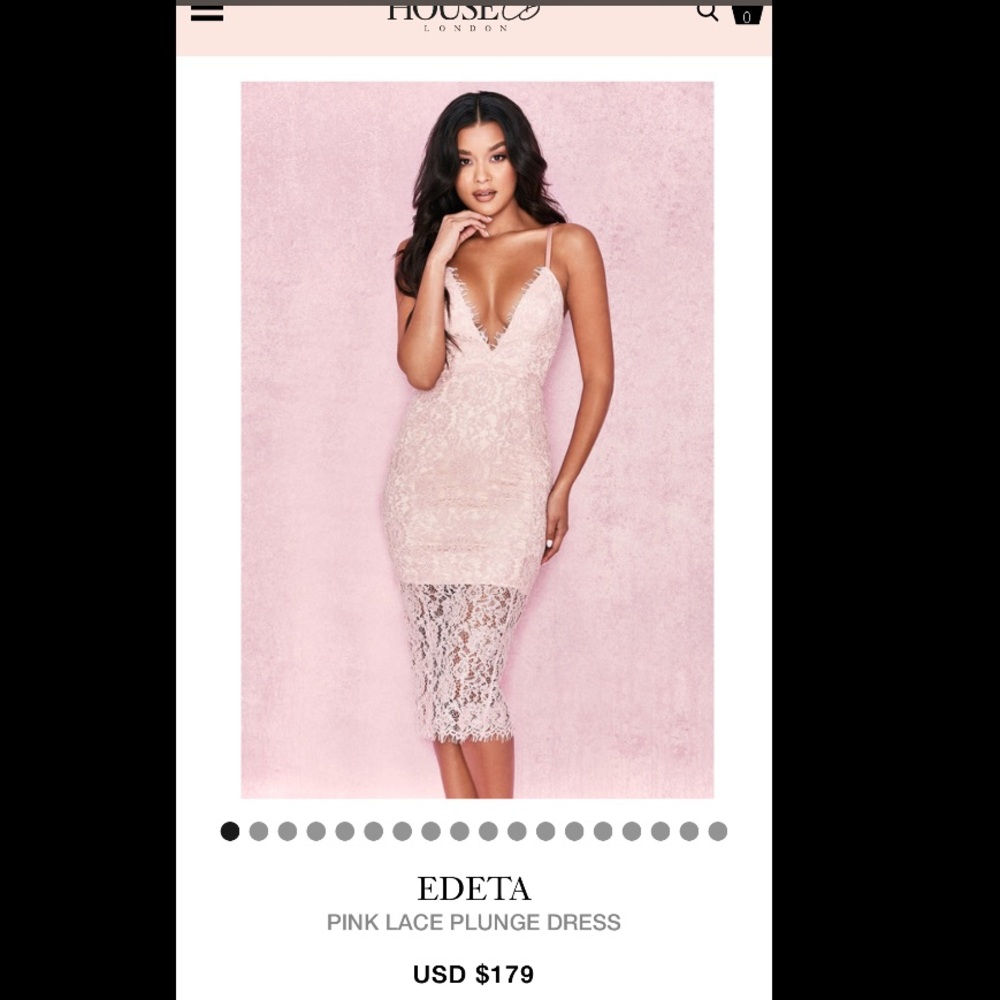 House of CB EDETA Pink lace plunge dress